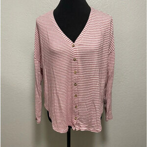 Forever 21 Mauve and White Striped Button Down Lightweight Cardigan SMALL